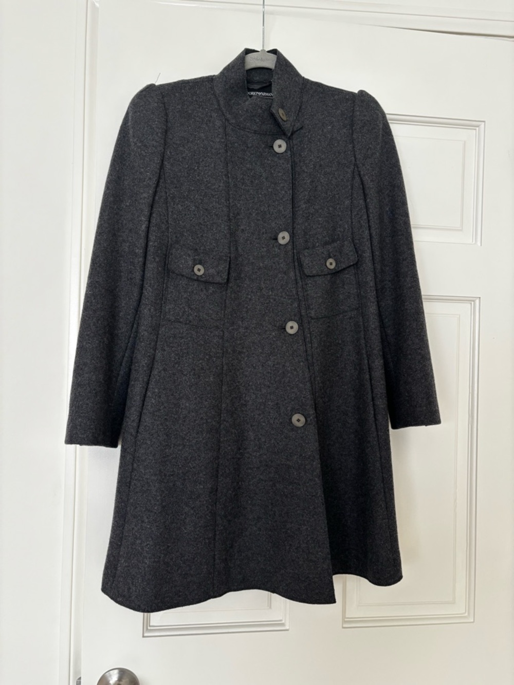 Women’s Dark Gray Wool Blend Button-Front Coat Armani